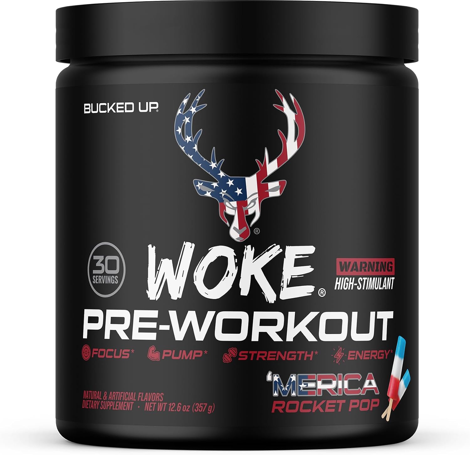 Woke - HIGH STIM Pre Workout - Best Tasting - Focus Nootropic, Pump, Strength and Growth, 30 Servings (Rocket Pop)