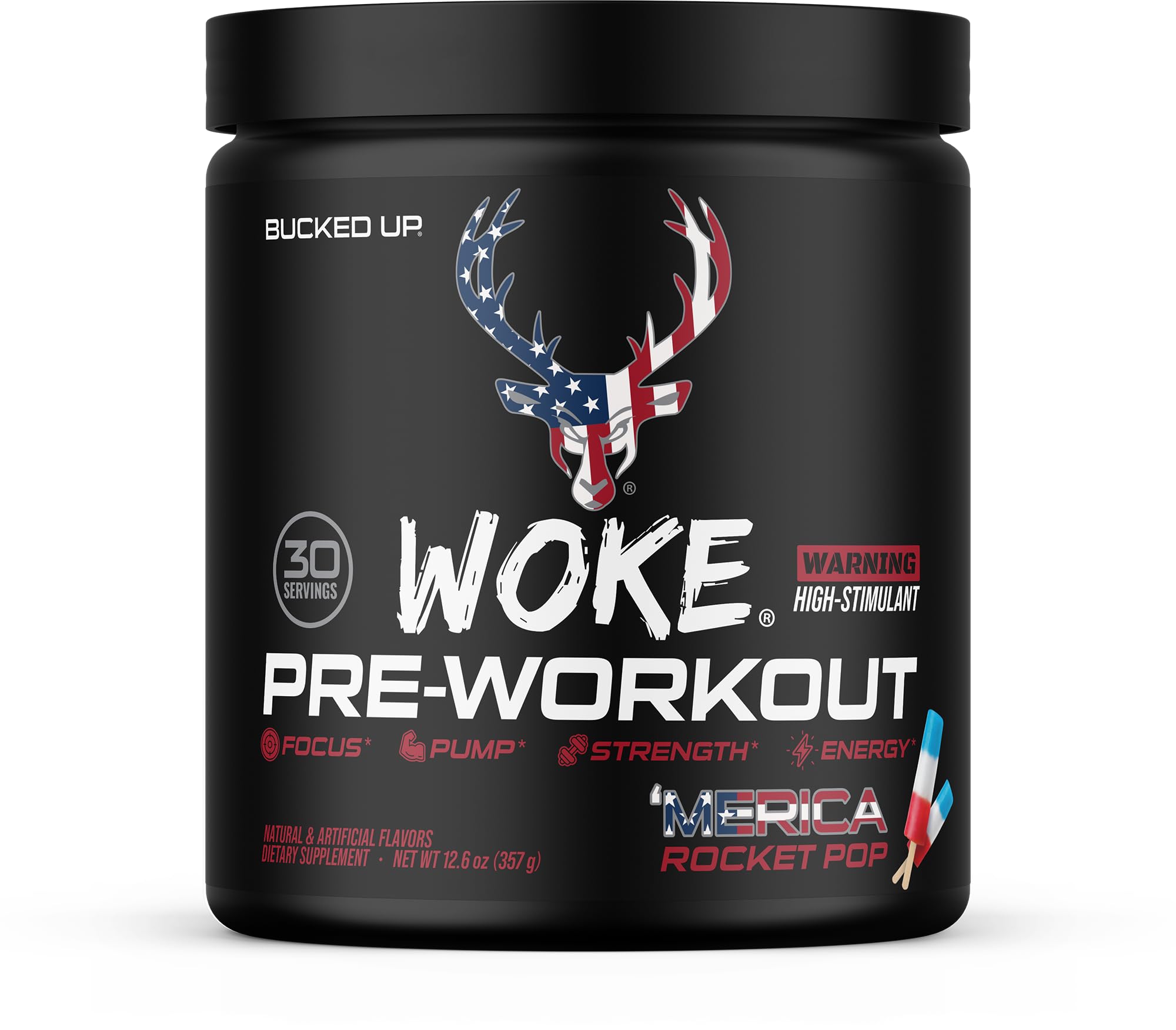 Bucked Up - Woke - HIGH STIM Pre Workout - Best Tasting - Focus Nootropic, Pump, Strength and Growth, 30 Servings (Rocket Pop)