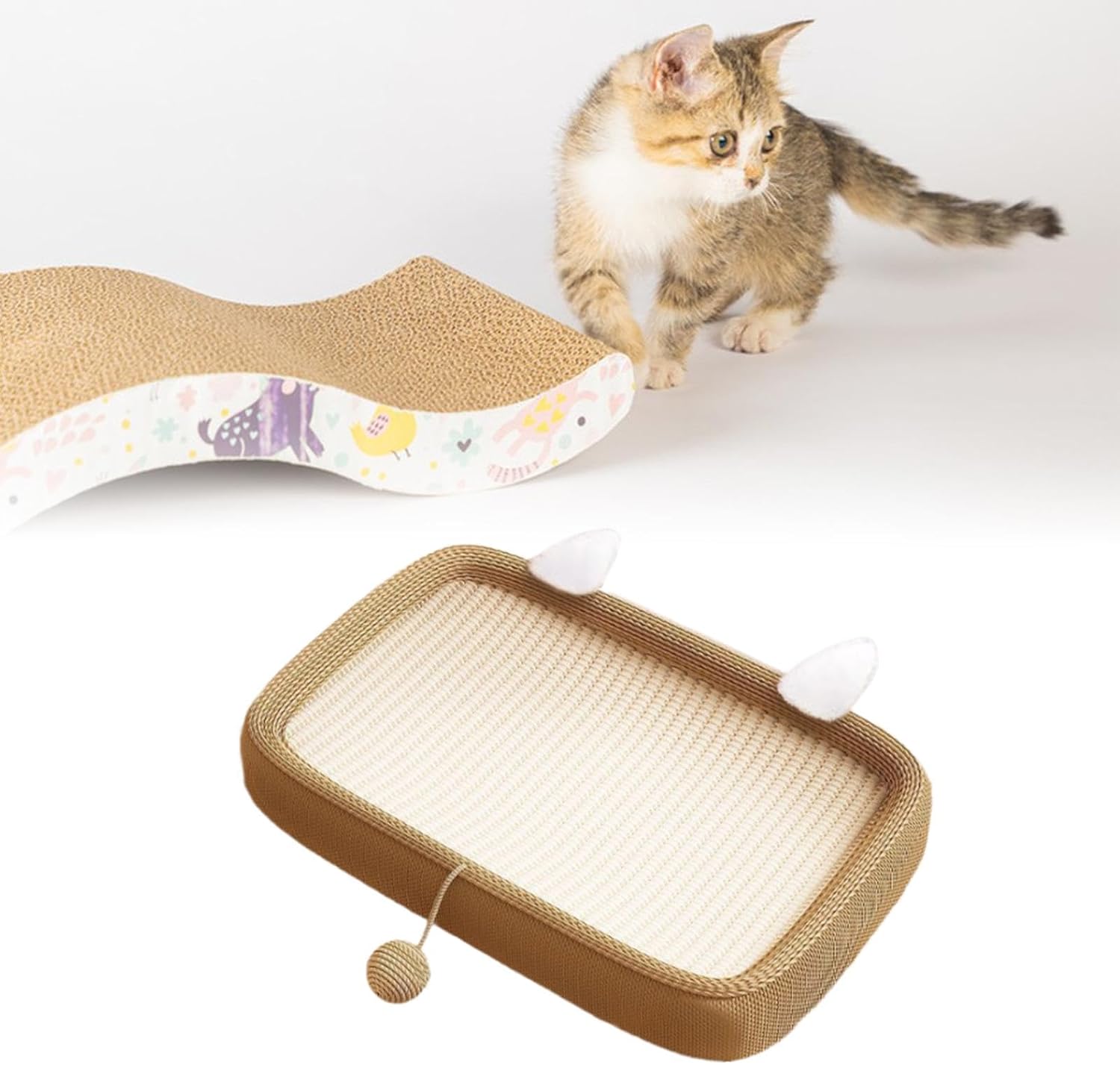 Sisal Cat Scratcher Oval Cat Bed Training Toys 3 in 1 Cat Nest Cat Bed Cat Scratcher for Cats, Medium