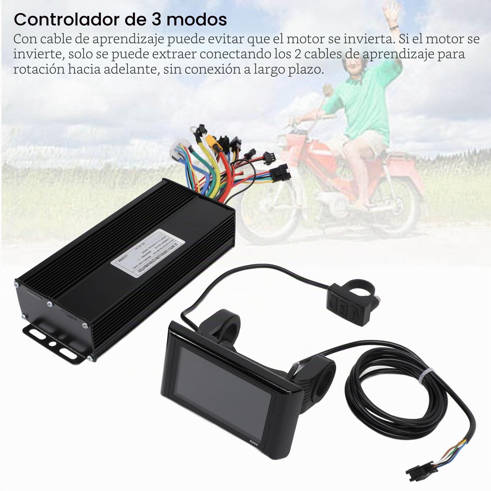 Kit de Controlador de Scooter Eléctrico, 36V 48V 52V 1500W 2000W 40A Controlador de Onda Sinusoidal 3 Mode Motor de Velocidad con S966 Color LCD Display