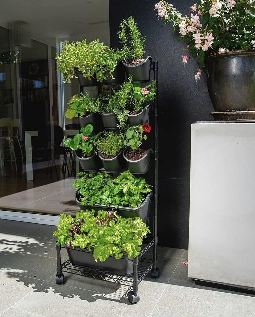 Watex Mobile Green Wall, Self-watering planters, Indoor Gardening (Single Frame, Black), no drip irrigation system included. Ideal for patio, indoor and balcony.