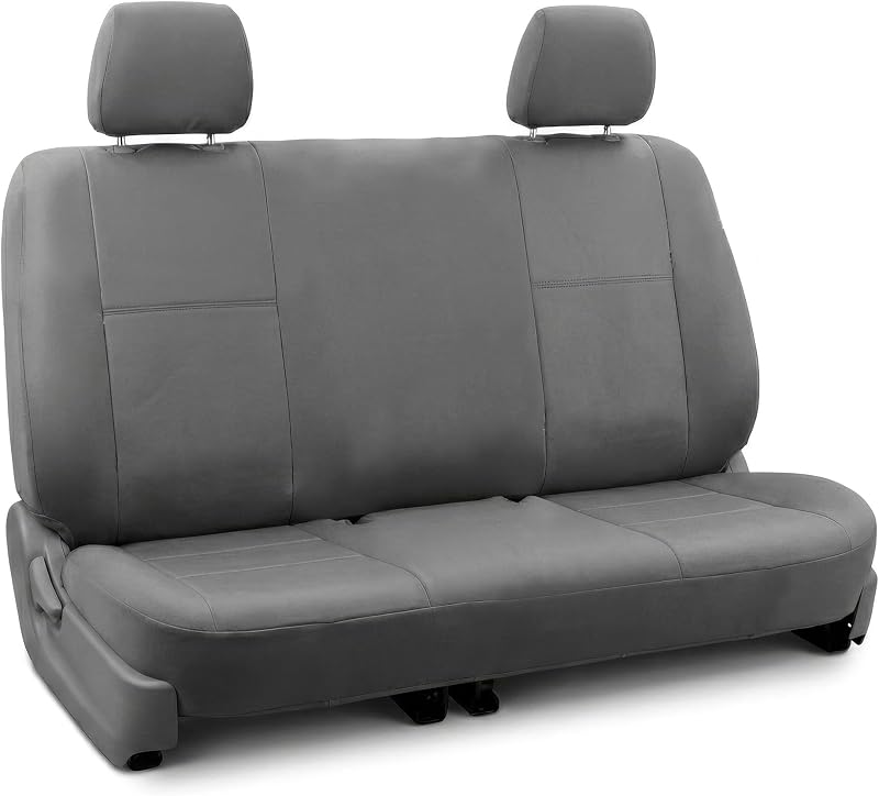 FH Group Car Seat Covers Classic PU Leather Split Bench Car Seat Cover – Universal Fit for Cars Trucks & SUVs (Solid Gray)