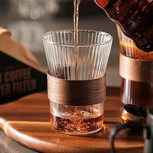 Miniatura 5 de Taza de café de vidrio de 11 oz con anillo antideslizante de madera, apto para moca de boca ancha, café con leche, capuchino hielo caliente (4