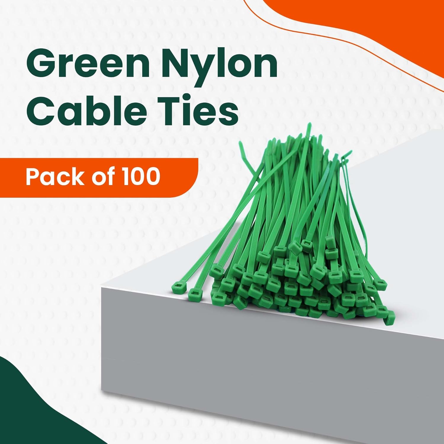 100 x Green Nylon Cable Ties 300 x 4.8mm / Extra Strong Zip Tie Wraps