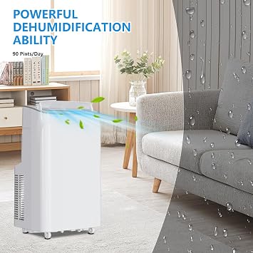 14,000 BTU Portable AC Unit, 3-in-1 Cooling Dehumidifier and Fan, Ideal for Rooms Up to 350 Sq ft at Home Office or Dorm, Quiet Operation for Sleep, 24-Hour Timer, Rolling Wheels for Easy Moving