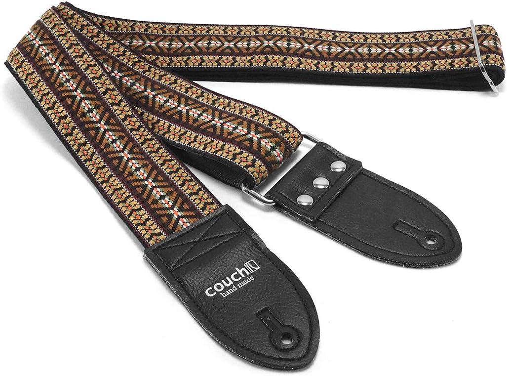 70s HIPPIE WEAVE BOHO GUITAR STRAP WITH RECYCLED SEATBELT Made in USA by Couch Guitar Straps (Dylan Sunburst)