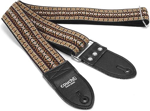Correa de guitarra boho de los años 70 con cinturón de seguridad reciclado, fabricado en Estados Unidos por Couch Guitar Straps, 70s Sunburst