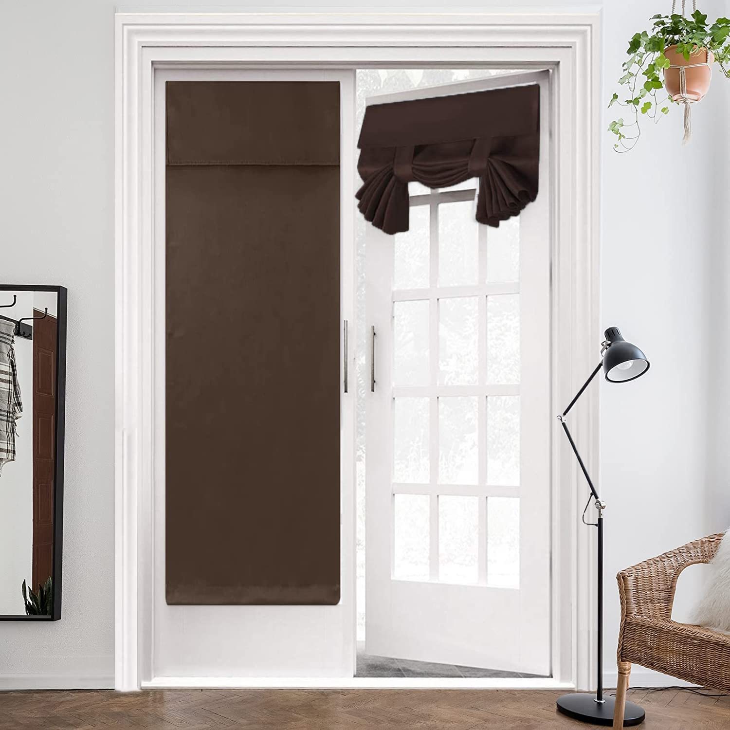 ZHhan French Door Curtains Privacy Blackout French Door Shade for Glass Door Home Office,Sidelight Curtain Tie up Shade,Easy Installed 107x182cm,Dark Brown,1 Panel — image 1