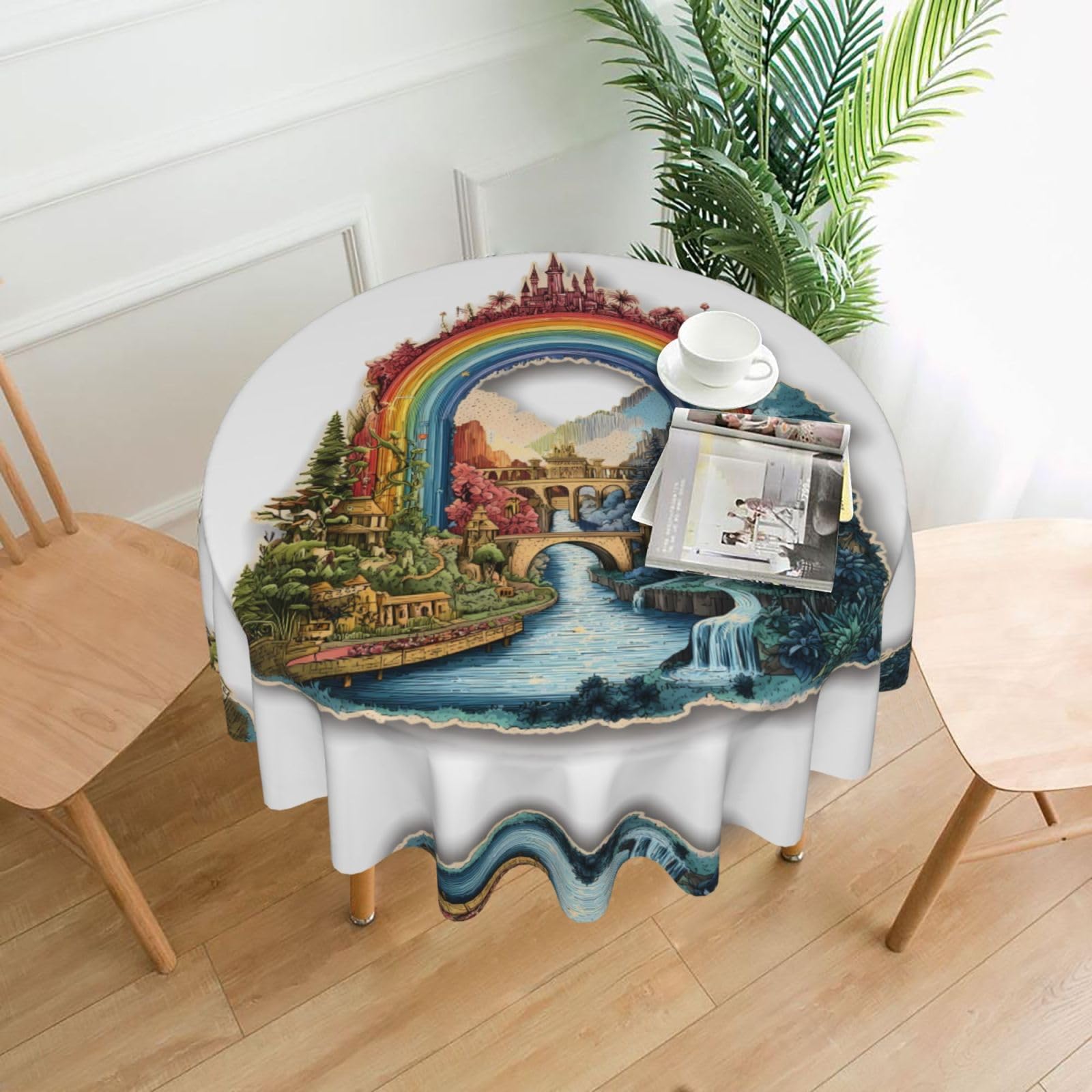 MROWYC Rainbow Arch Printed Practical Round Tablecloth, Durable, Suitable for Home, Restaurant, Hotel, Gathering, and Decorative Table Covers