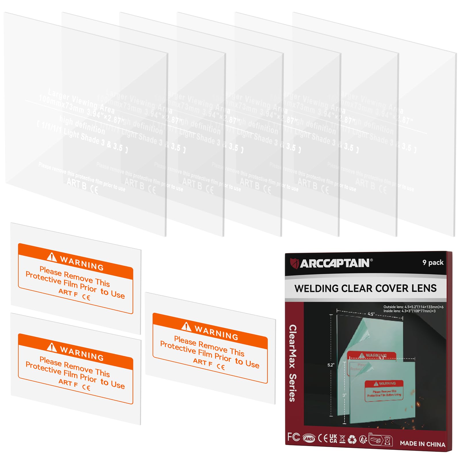 ARCCAPTAIN 6Pcs Normal Viewing Screen Outer Replacement Lens and 3Pcs Inner Replacement Lens for SUN9L Welding Helmets