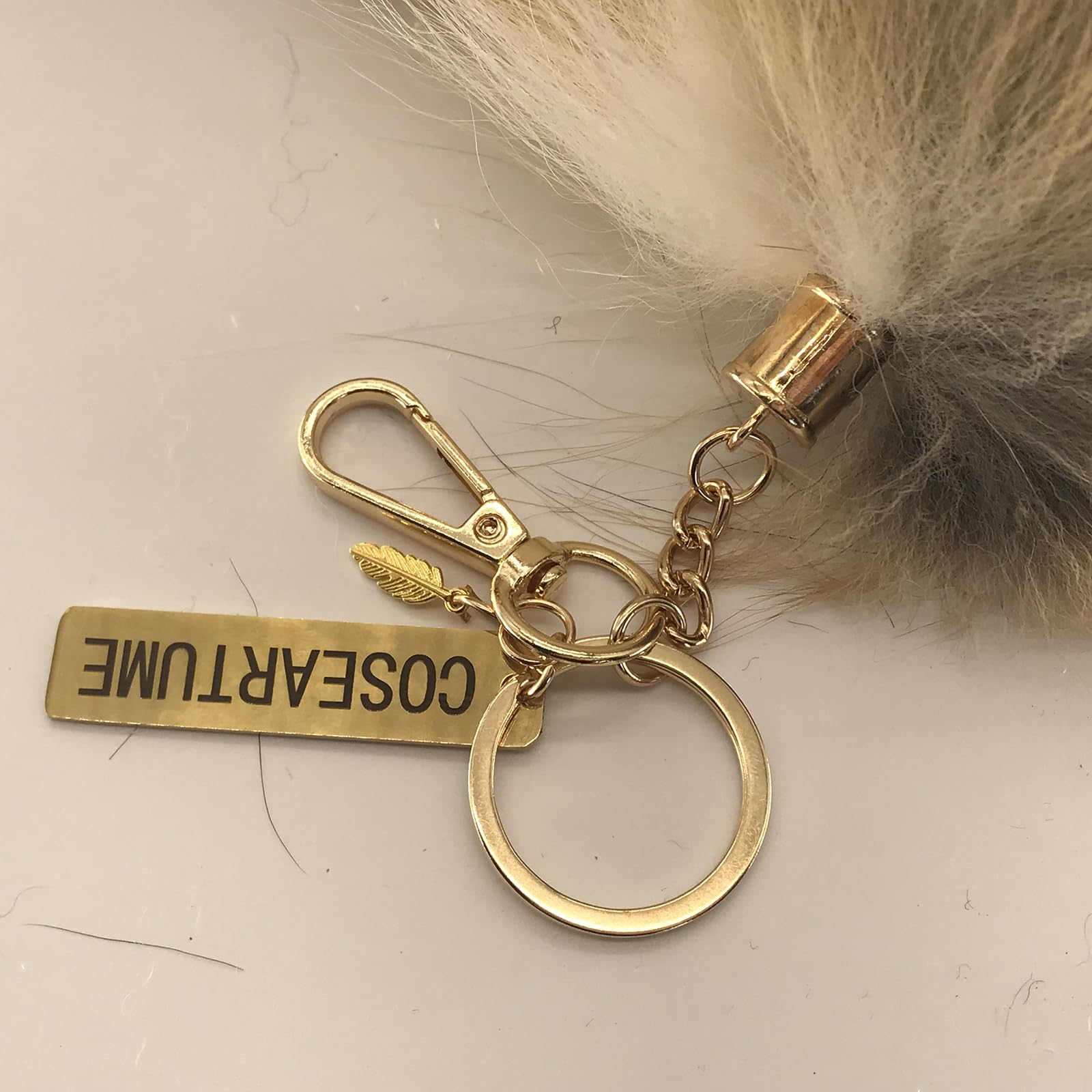 Fluffy Therian Cat Wolf Tail Real Fox Fur Keychain Cosplay Women Bag Keyring Halloween Costume for Adult: Sunny Black