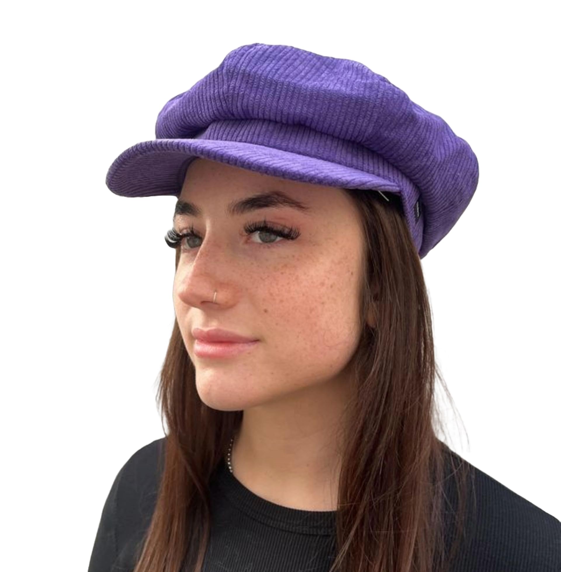 CRAGGI Baker Boy Hat Newsboy Cap Cord Purple Ladies Hat for Women, Purple, one size fits most