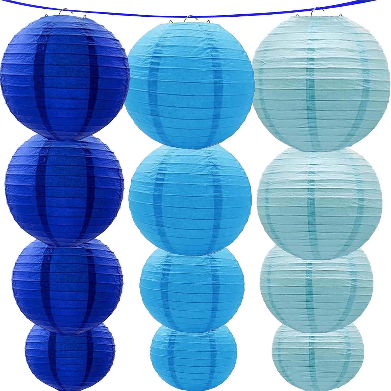 Lanterne en Papier Bleu Lot de 12 Lanternes Rondes en Papier pour Mariage，Diplômé，Anniversaire，Baptêmes Décoration