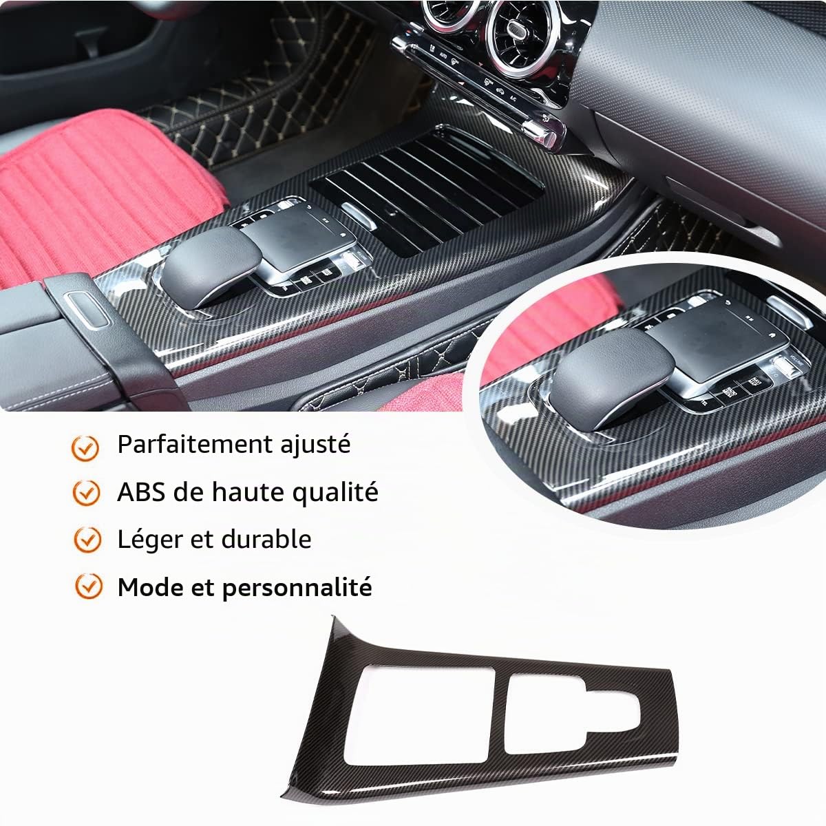 Cadre de protection de console centrale de voiture en ABS style fibre de carbone Garniture pour Benz Classe A W177 2019 Accessoires