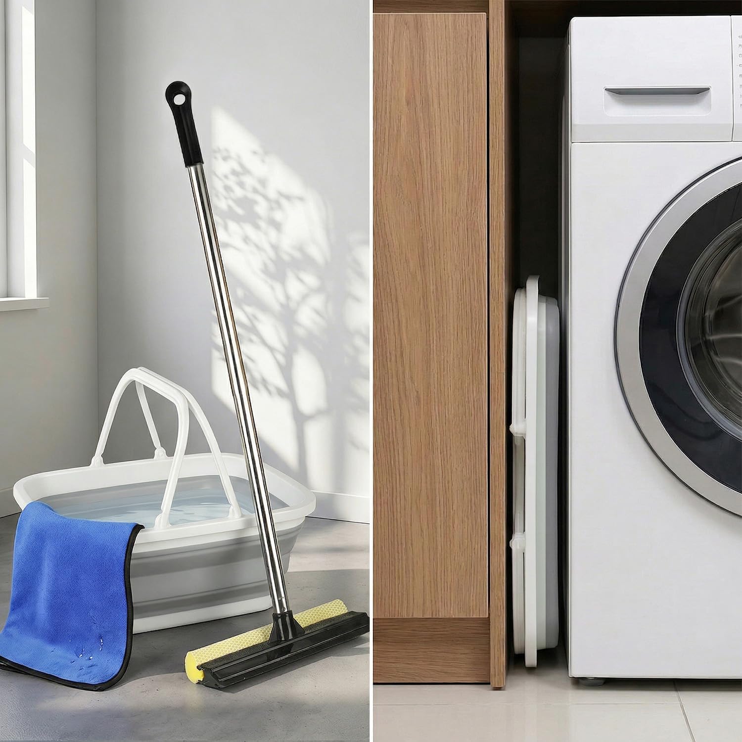 Window Cleaning Kit, Squeegee with Bucket for Windshield Cleaning, Bathroom, Shower Doors, Mirrors, Tiles, and Car Windows (Grey)