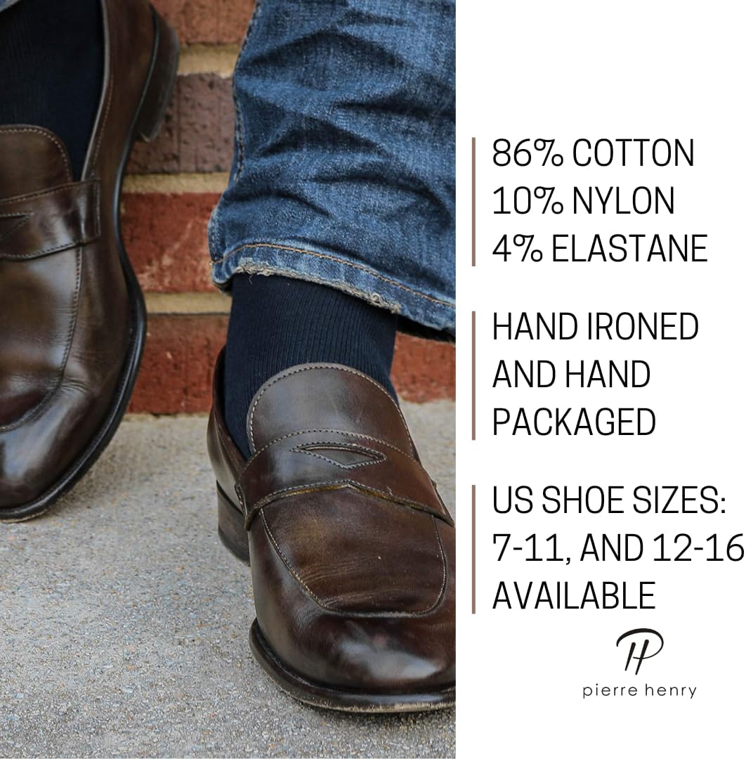 Pierre Henry Over the Calf Socks for Men | Formal Colors - All Solids | Design to Stay Up 12+ Hrs | Sizes 7-11 and 12-16 - Image 5