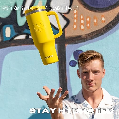 Miniatura 6 de Vaso de 40 onzas con asa y popote, vaso aislado de 40 onzas con tapa y popote, vaso multiusos de 40 onzas con asa, vaso de acero inoxidable con tapa