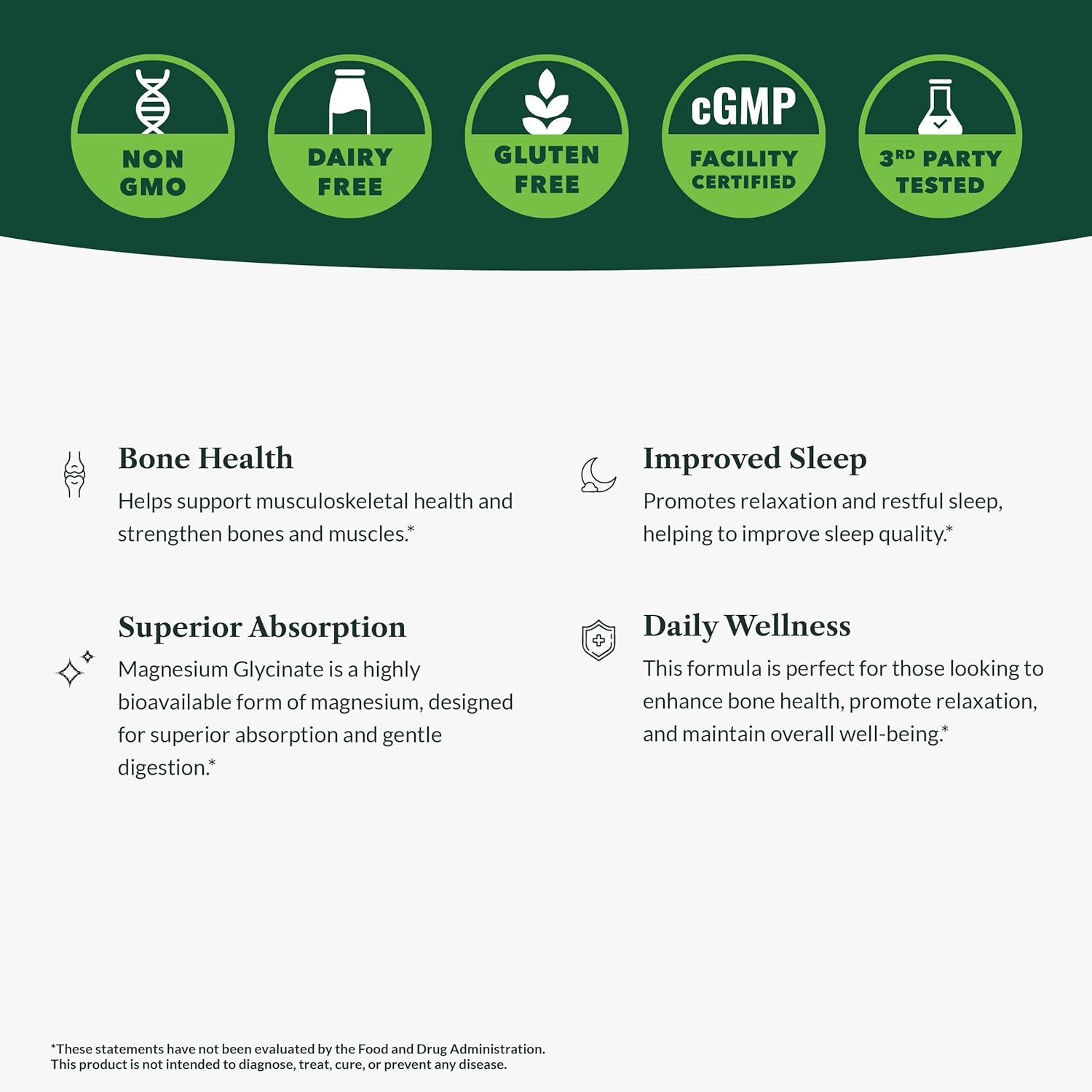 Greens First Magnesium Glycinate Supplement - May Support Heart Health, Muscle Health, and Support Metabolism - Better Absorption Rate - 90 Vegetable Capsules