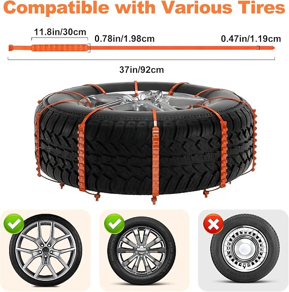 20Pcs Snow Tire Chains for Cars, Anti-Slip Traction for Winter Ice, Heavy Duty Universal Fit Vehicle Tire Chain Set with Trucks SUV, Easy Installation Durable and Reusable