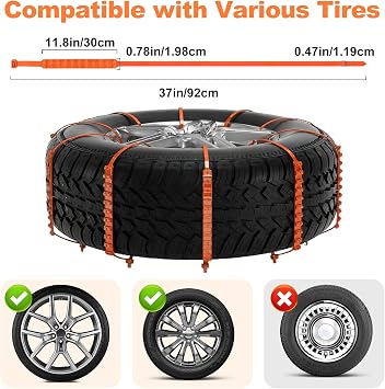 20Pcs Snow Tire Chains for Cars, Anti-Slip Traction for Winter Ice, Heavy Duty Universal Fit Vehicle Tire Chain Set with Trucks SUV, Easy Installation Durable and Reusable