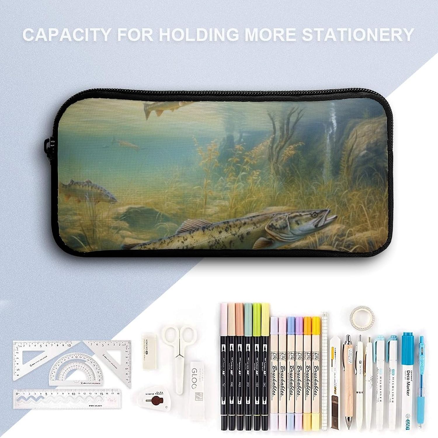 Fishing Lake Fishermen Large Pencil Case, Pencil Pouch with Zipper image 3