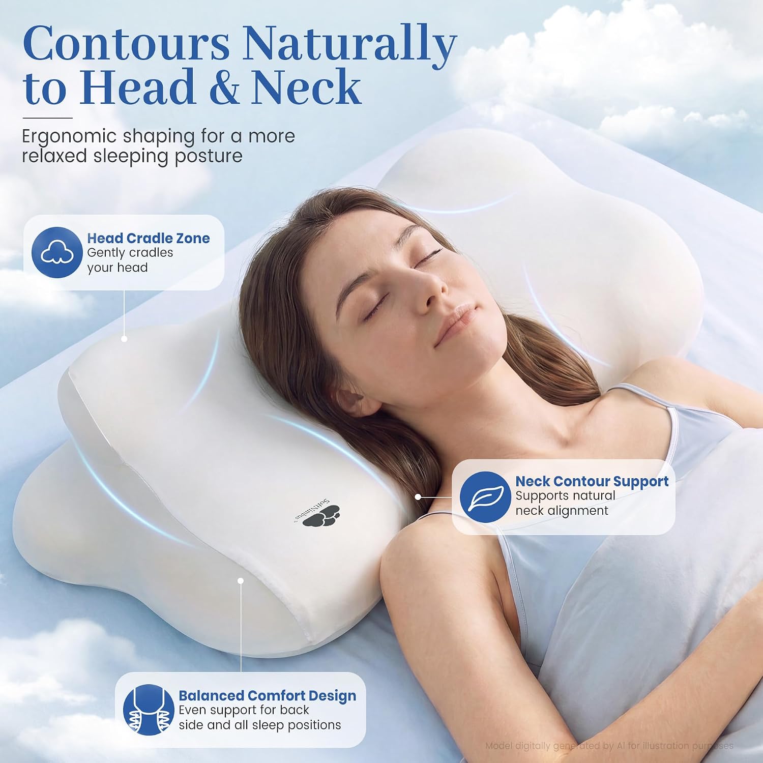 Cloud Pillow (2026 Upgraded) – Ergonomic Cervical Support Pillow, Dual-Sided Firmness for Neck Alignment, Breathable Memory Foam with Washable Cover for Side/Back Sleepers, Queen Size