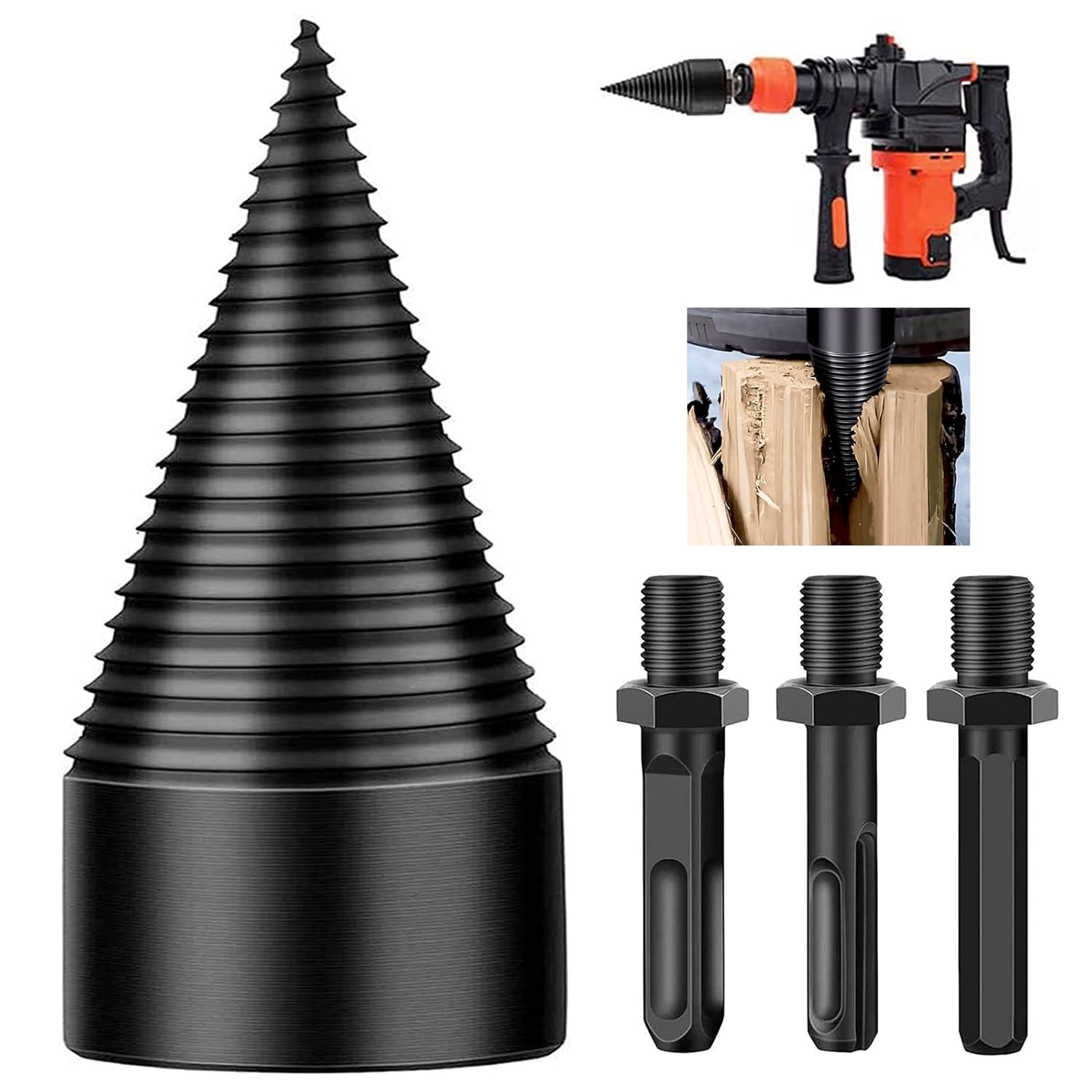 Firewood Log Splitter, 4PCS Drill Bit Removable Cones