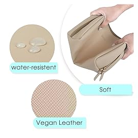 PU Leather Makeup Bag Travel Cosmetic Bag Organizer Make up Bag with Organization Pockets for Women (Large, Brown)