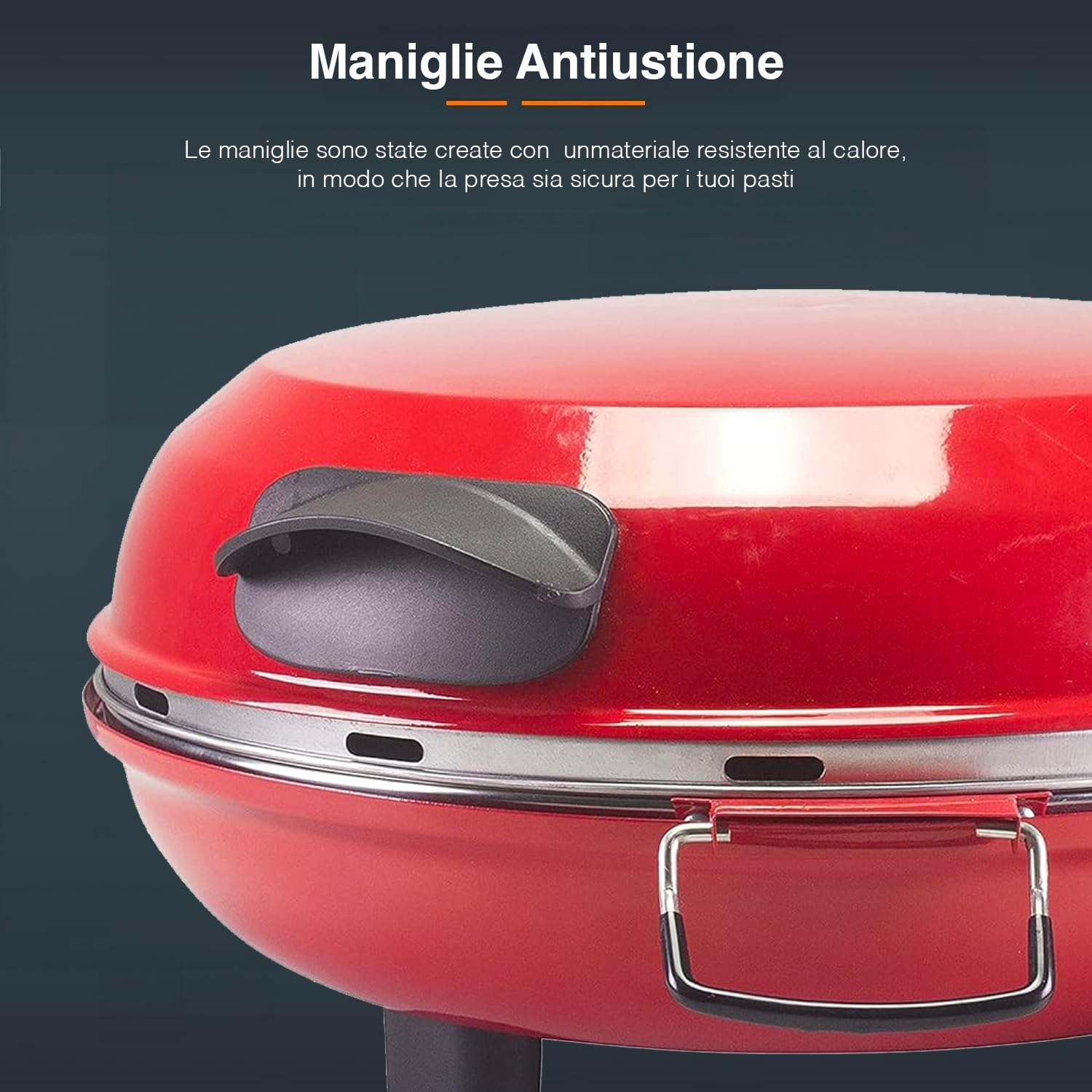 Forno per Pizza Elettrico Portatile con Timer Regolabile - Fornetto Tondo per Pizza Manici Termoisolanti e Base Removibile, in Metallo Anti-Riscaldante, 35x43.5x18.5cm, 1200W, Rosso