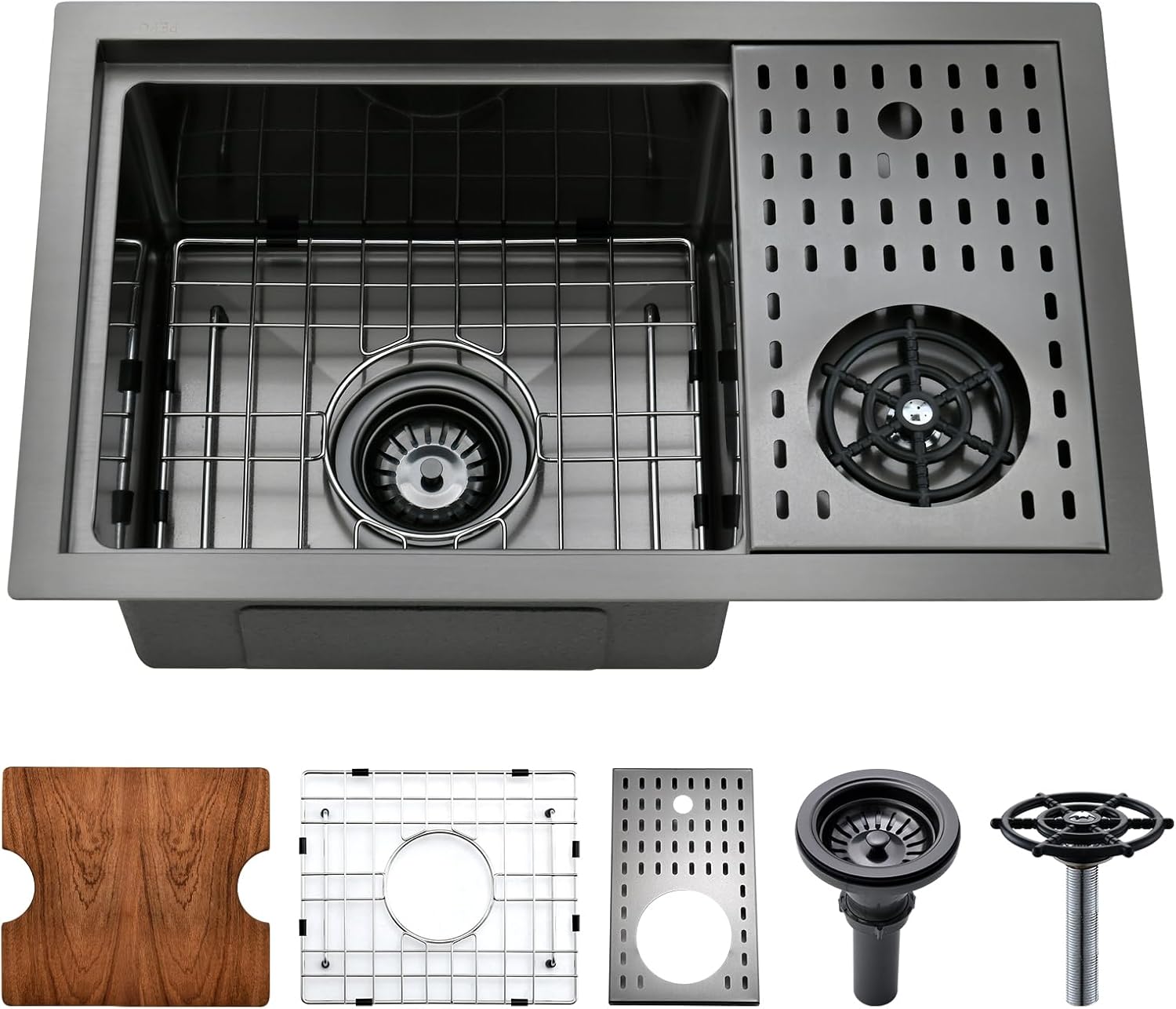 23 Inch Black Undermount Bar Sink with Glass Rinser - PEPO 23x14x9 Inch Stainless Steel Workstation Sinks Bar Prep Sink 16 Gauge Single Bowl Undermount Kitchen Sink with Cup Washer