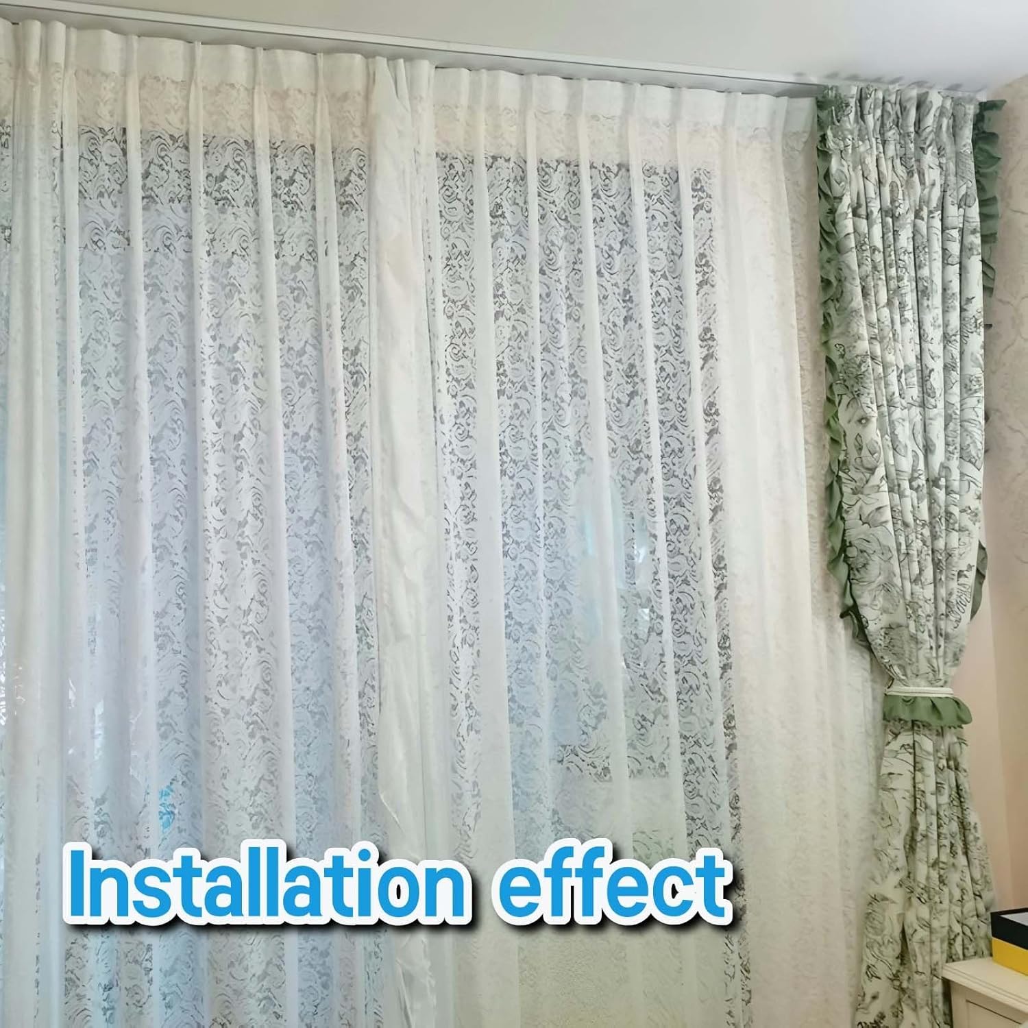 Double Row Curtain Track Silent Heavy Duty Drop Ceiling，Heavy Duty Silent Aluminium Double Ceiling Curtain Rail with Pulley & Hook 360cm Wall Mounted Hidden Curtain Track for Living Room (Wh