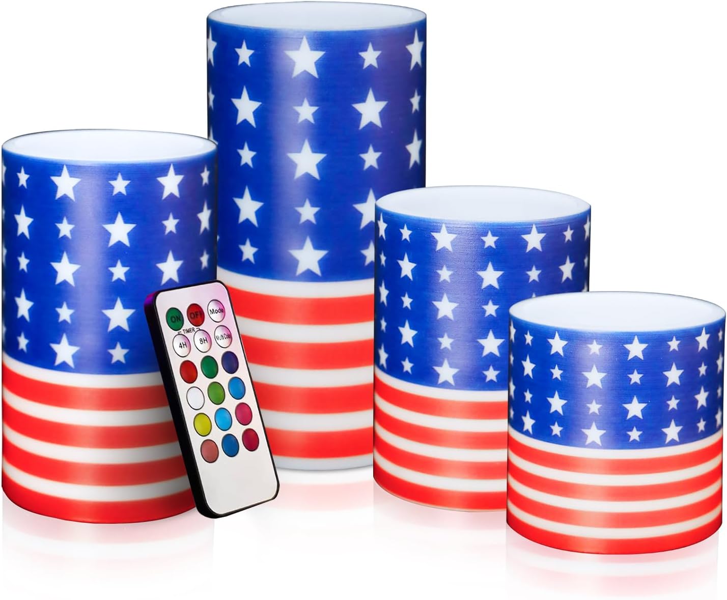 American Flag LED Candles 4th of July Flameless Candles Battery Operated Light USA Stars Patriotic Color Change Light with Remote Timer for Independence Day Festival Table Decor (ROROCDL3033P-FLAF)