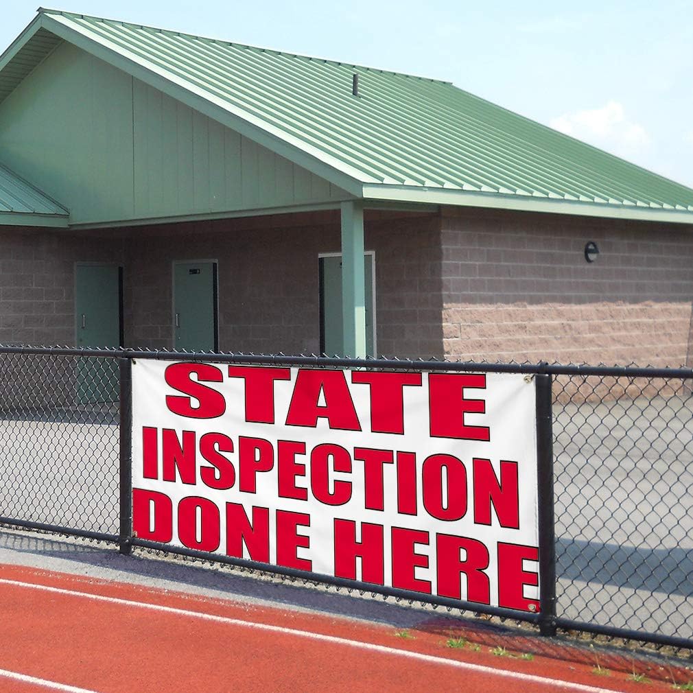 Vinyl Banner Sign State Inspection Done Here #2 Business Marketing Advertising White - 60inx120in, 10 Grommets, One Banner