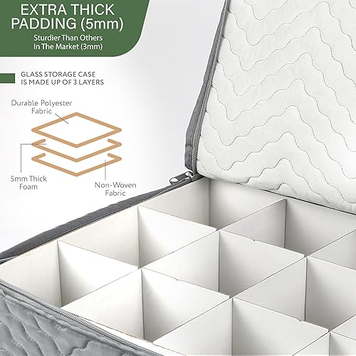 Miniatura 2 de LotFancy Contenedores de almacenamiento para copas, paquete de 2, estuche de almacenamiento acolchado de lujo con divisores para 24 copas de vino,