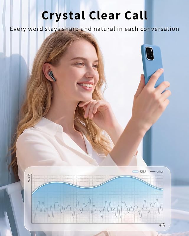 XIAOWTEK Wireless Earbuds, 2026 Bluetooth 5.4 Headphones Bass Stereo Ear Buds with Noise Cancelling Mic, LED Display in Ear Earphones 50H Playtime Ear Buds, IP7 Waterproof for Laptop Pad Phones Black image 4