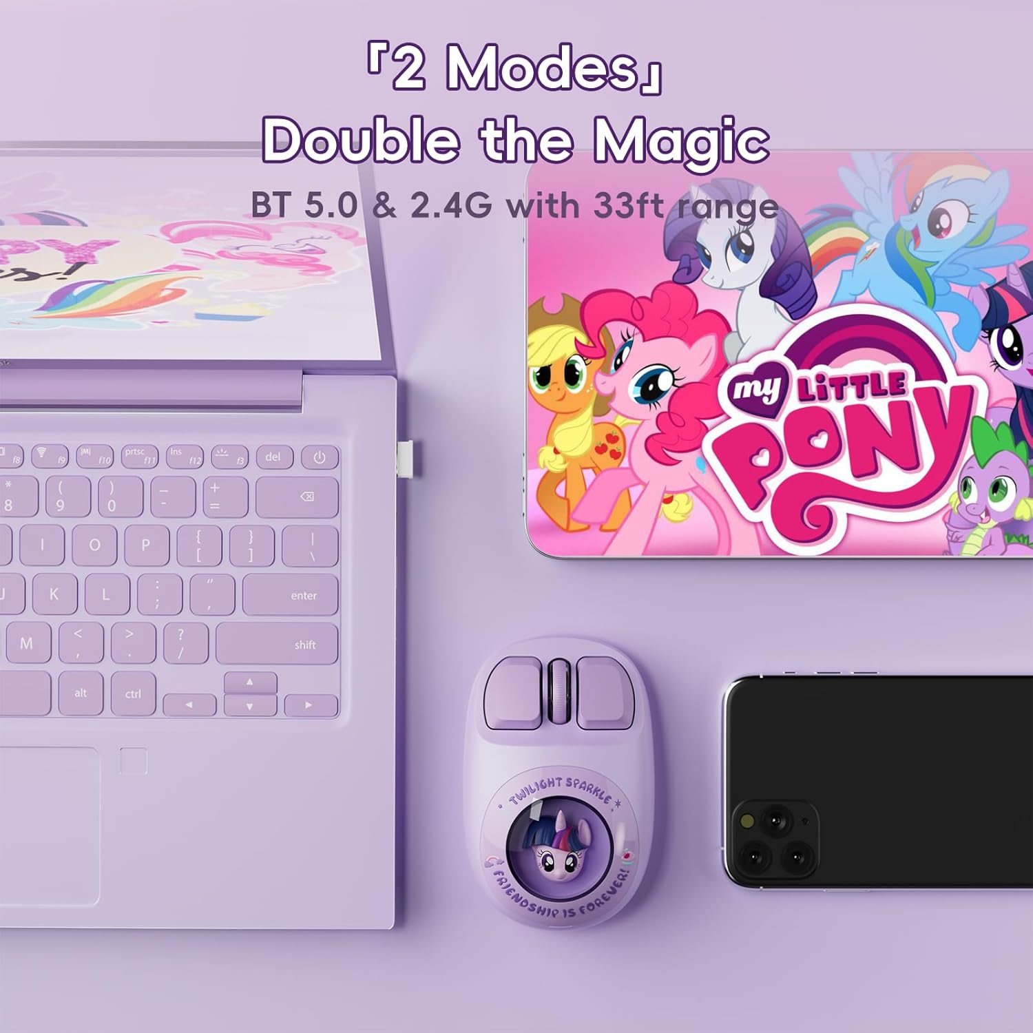 My Little Pony Wireless Mouse - Twilight Sparkle Edition, 3D Character Design Silent Click Mouse with 1600 DPI, Dual-Mode (2.4GHz/Bluetooth), Ergonomic for Mac/Windows