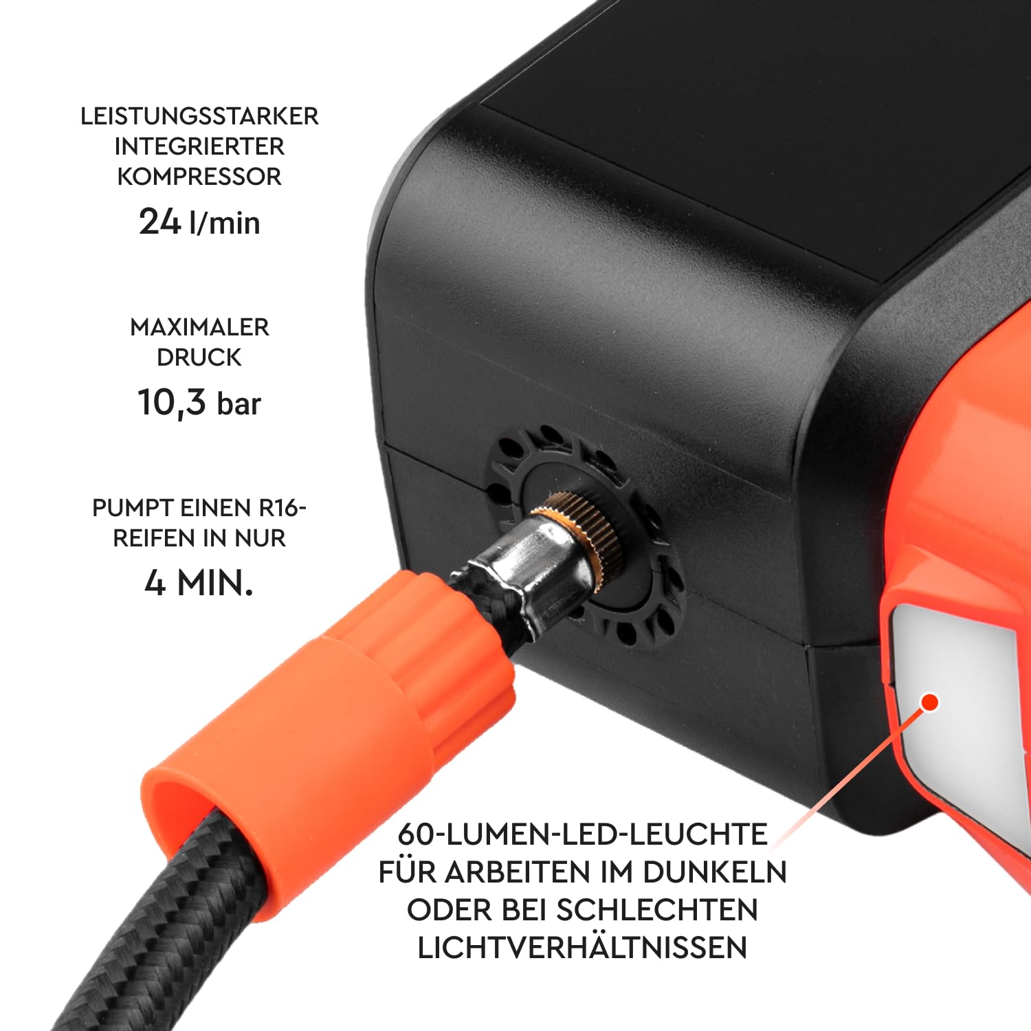 DNIPRO-M Starthilfe mit Luftkompressor JS-16C – 12V Jump Starter mit 2000A Spitzenstrom und 16.000 mAh – Tragbarer Reifenfüller bis 150 PSI, Luftkompressor, USB-C Powerbank und LED-Taschenlampe