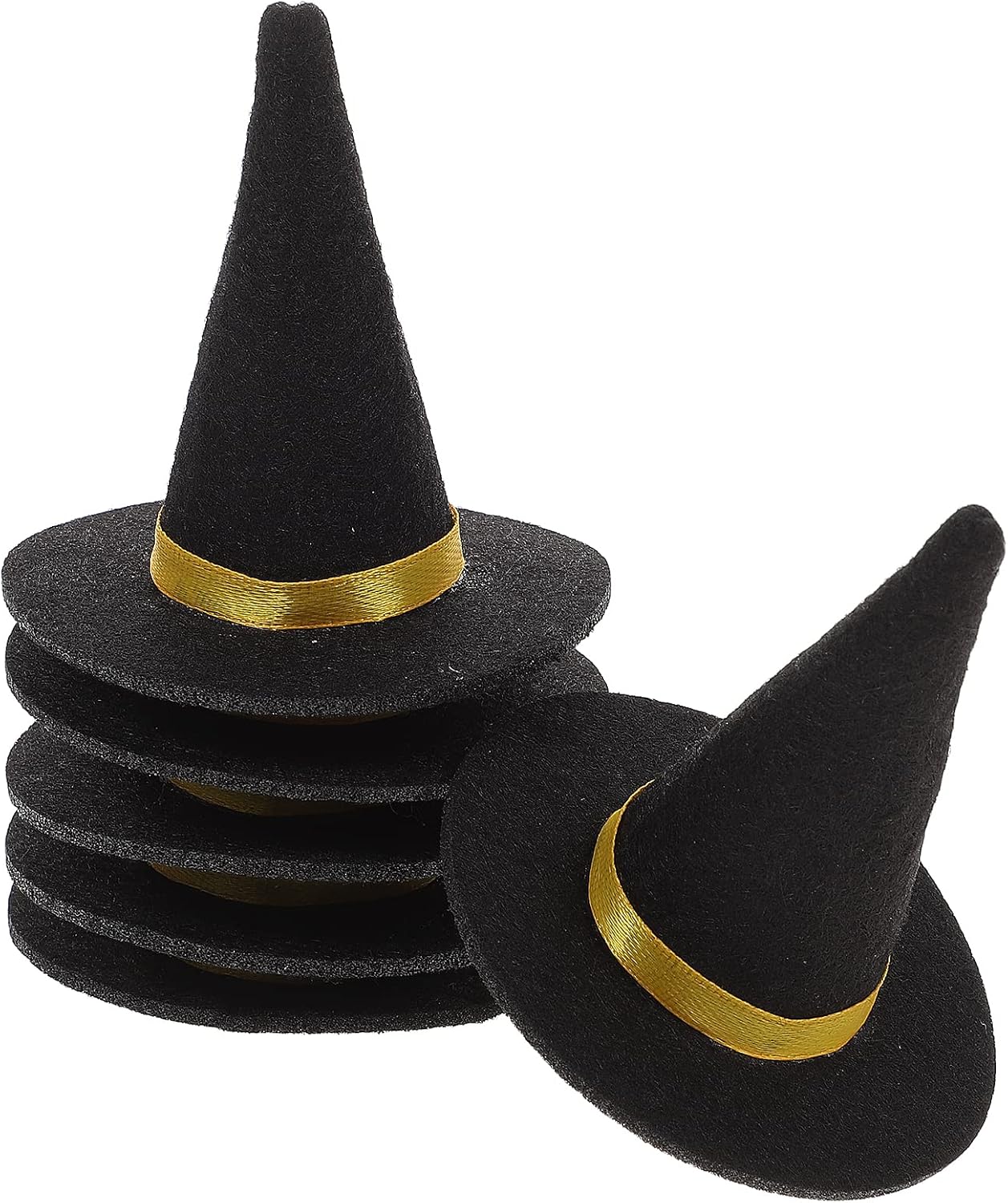 Amosfun 6Pcs Mini Felt Witch Hats Wine Bottle Decor Halloween Party Diy Crafts Hair Accessories Small Black Witch Hats for Home and Event