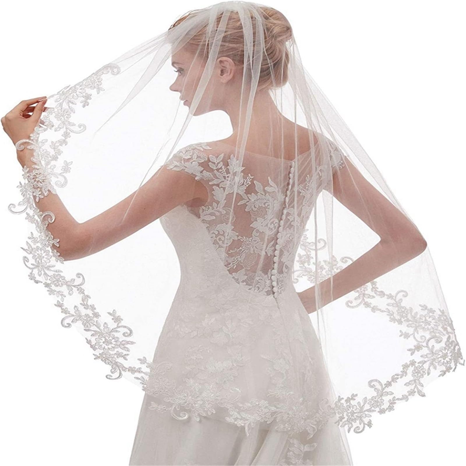 Genérico Velo de novia hasta el codo for novia, velo de novia con apliques de Cachemira de algodón y borde de 1 capa