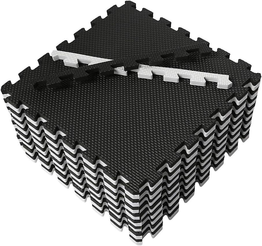 SUPERJARE Interlocking Floor Tiles, 16 Tiles EVA Foam Puzzle Mat with Borders - White and Black