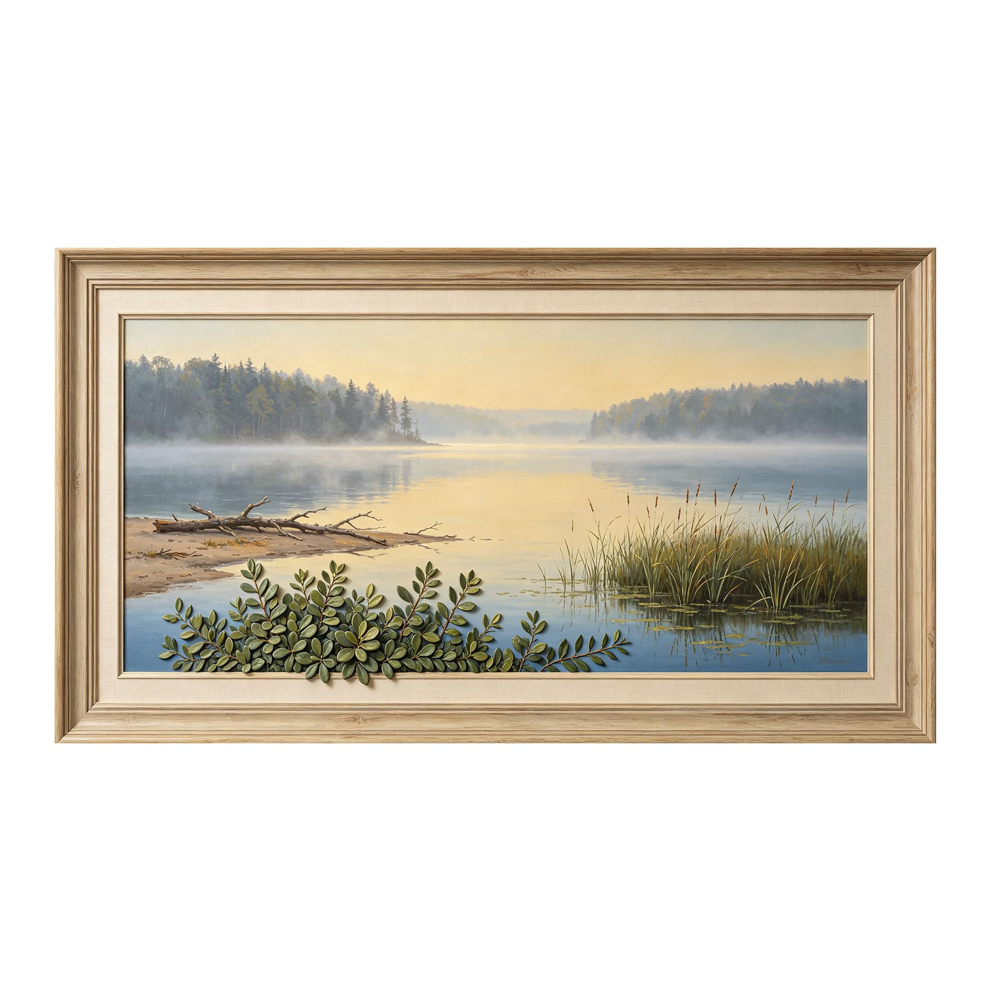 Yzpallescene 3D Framed Wall Art 50cm×100cm Panoramic Lake Seascape Oil Painting Trompe L'oeil Large Size SelfAdhesive Removable Wall Decor Prints Artwork for Living Room Bedroom Office