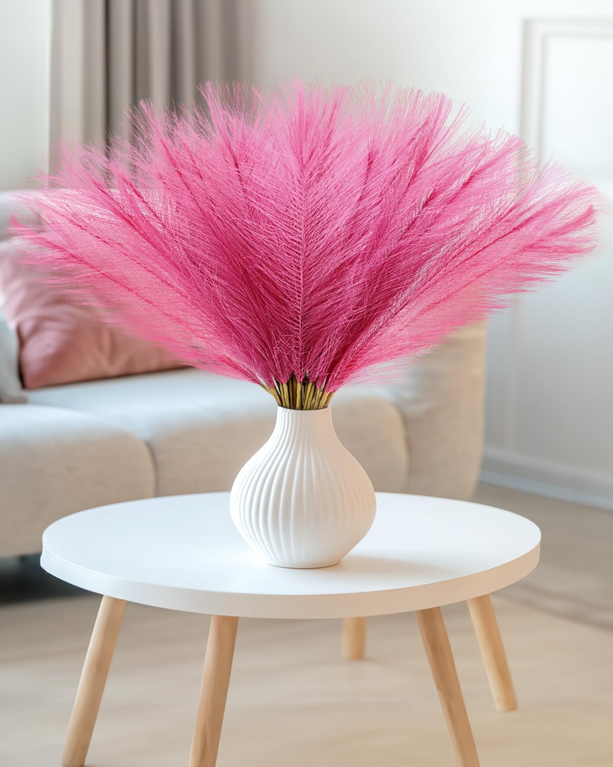 100pcs Faux Pampas Grass Decor, 17.7inch Hot Pink Short Artificial Pompous Grass Fluffy Fake Pompas Grass Branches Vase Filler Flower Arrangement for Home Wedding Centerpieces Decor, Rose Red