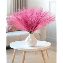 60pcs Faux Pampas Grass Decor, 17.7inch Hot Pink Short Artificial Pompous Grass Fluffy Fake Pompas Grass Branches Vase Filler Flower Arrangement for Home Wedding Centerpieces Decor, Rose Red