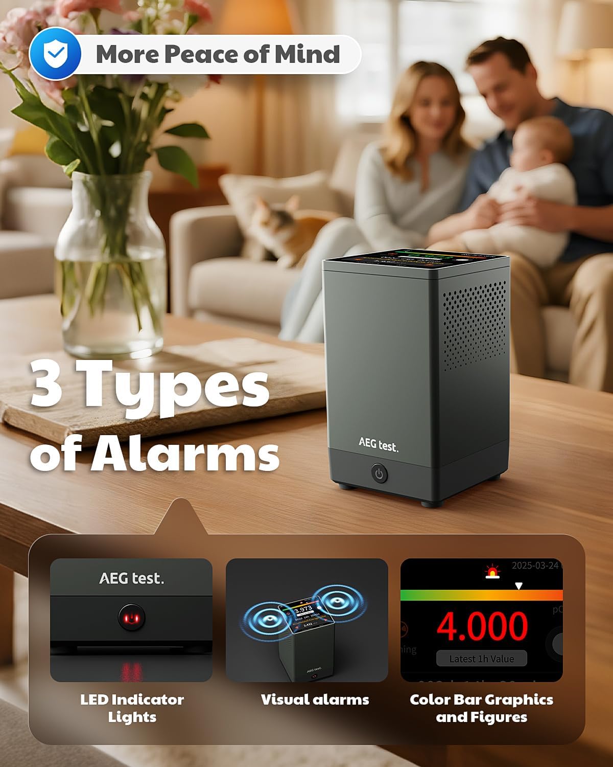 HOUND-2033 Radon Detector for Home, 3.4" Touchscreen, 10-Minute Updates, Audible & Visual Alarms, Portable Rechargeable Design, Long-Term Monitoring, USB Data Export, pCi/L or Bq/m³ – Black - Image 5