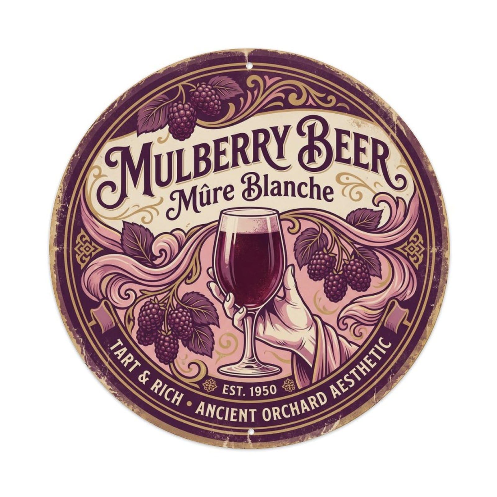 Mulberry Beer Flavored Malt Hops Retro Farmhouse Brew Metal Tin Sign