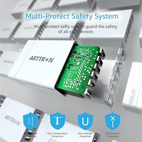Miniatura 5 de ARTTRON - Cargador de pared USB, adaptador de cargador de pared USB de 40 W, 6 puertos, estaciones de carga USB, diseño ligero, enchufe de pared
