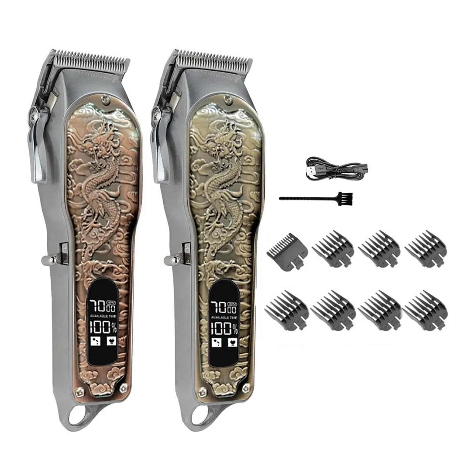 Rasoio professionale per capelli da uomo, con display digitale, ricaricabile tramite USB, tagliacapelli elettrico, rasoio da barba (bronzo dragon)