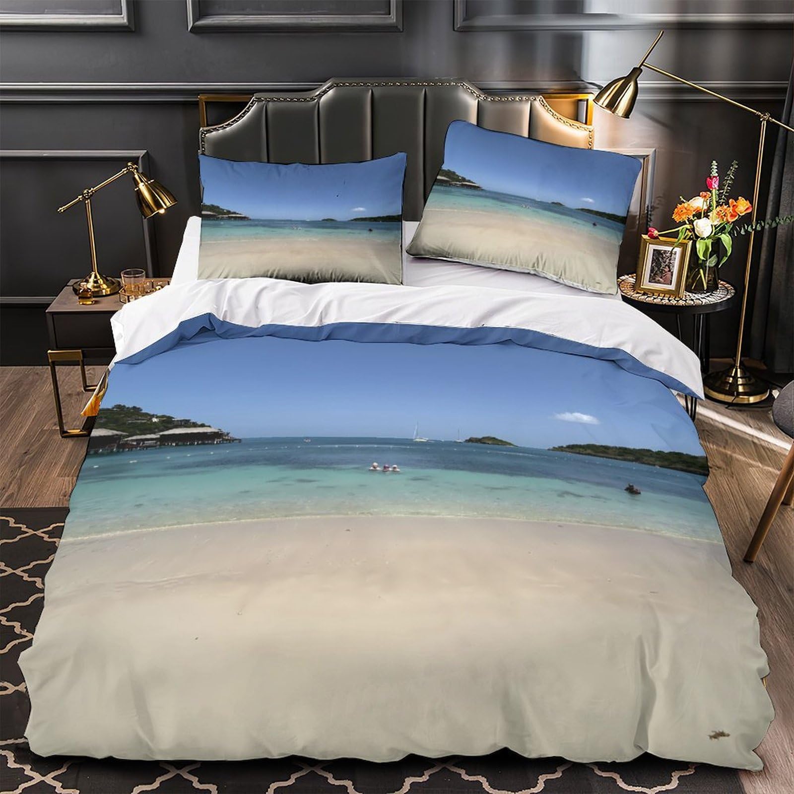 MMDASBVPE Beach Getaway Comforter Cover 3D Design Printed Luxury 3 Piece Bedding Set Zipper Quilt Cover Super Soft Breathable for Kids Teens Adults Women Youth Teenagers Double（200x200cm）