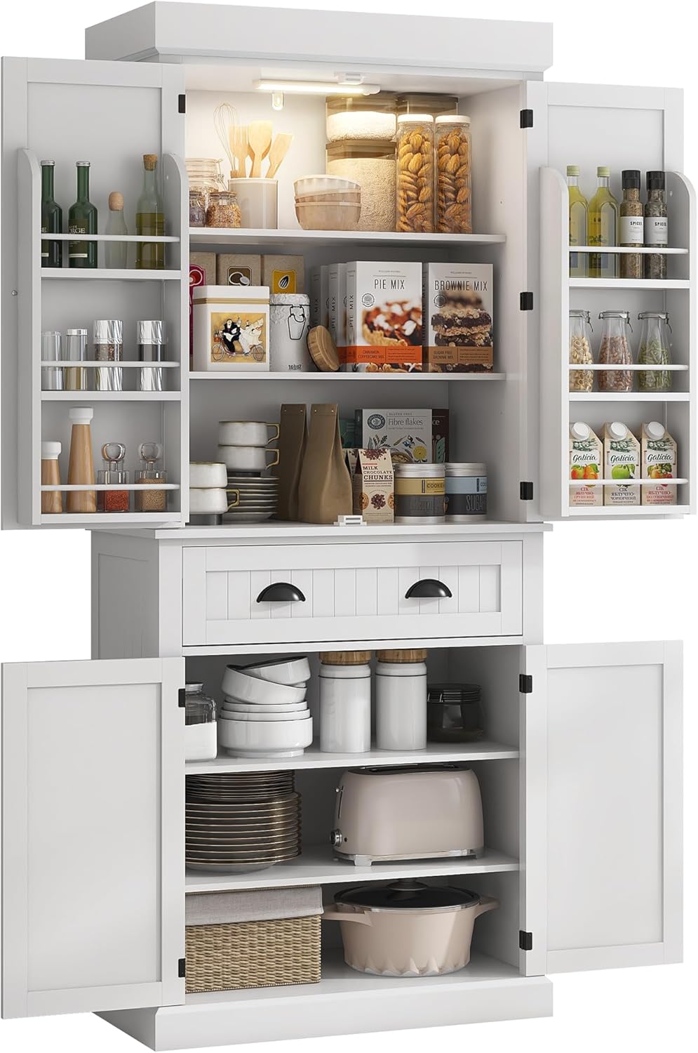 HOMCOM 71″ Kitchen Pantry Cabinet with LED Motion Sensor Light, Tall Storage Cabinet with 6 Door Shelves, Drawer & Adjustable Shelves, for Living & Dining Room, White HOMCOM 71″ Kitchen Pantry Cabinet with LED Motion Sensor Light, Tall Storage Cabinet with 6 Door Shelves, Drawer & Adjustable Shelves, for Living & Dining Room, White