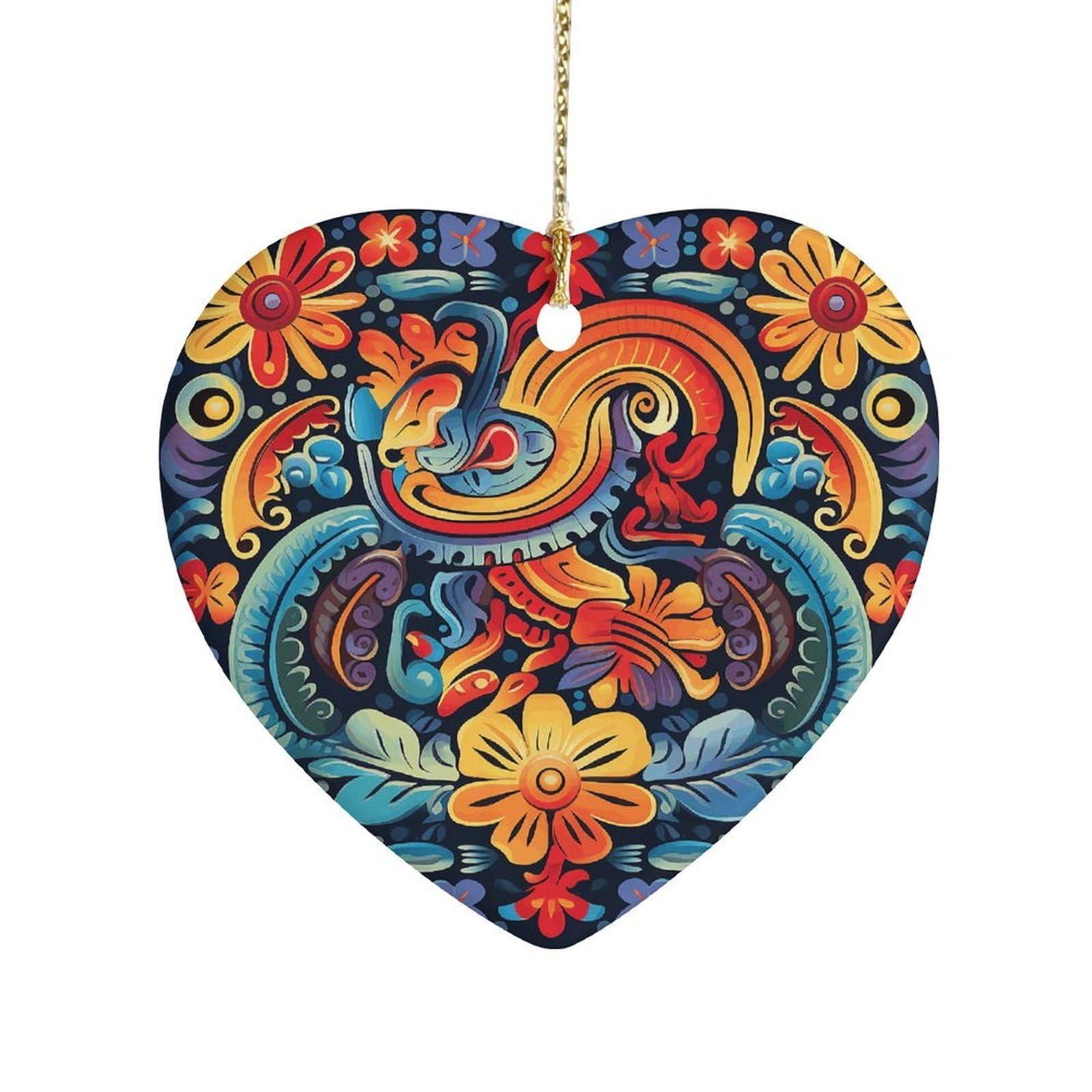 Mexican Heart Ornament Precious Heart-Shaped Pendant Idea Ceramic Ornaments with Gold String Personalized Heart Shaped Decoration for Outdoor Party Love